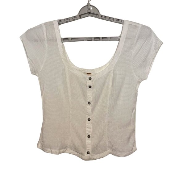 Free People Tops - Free People White Button Front Short Sleeve Blouse Size Medium
